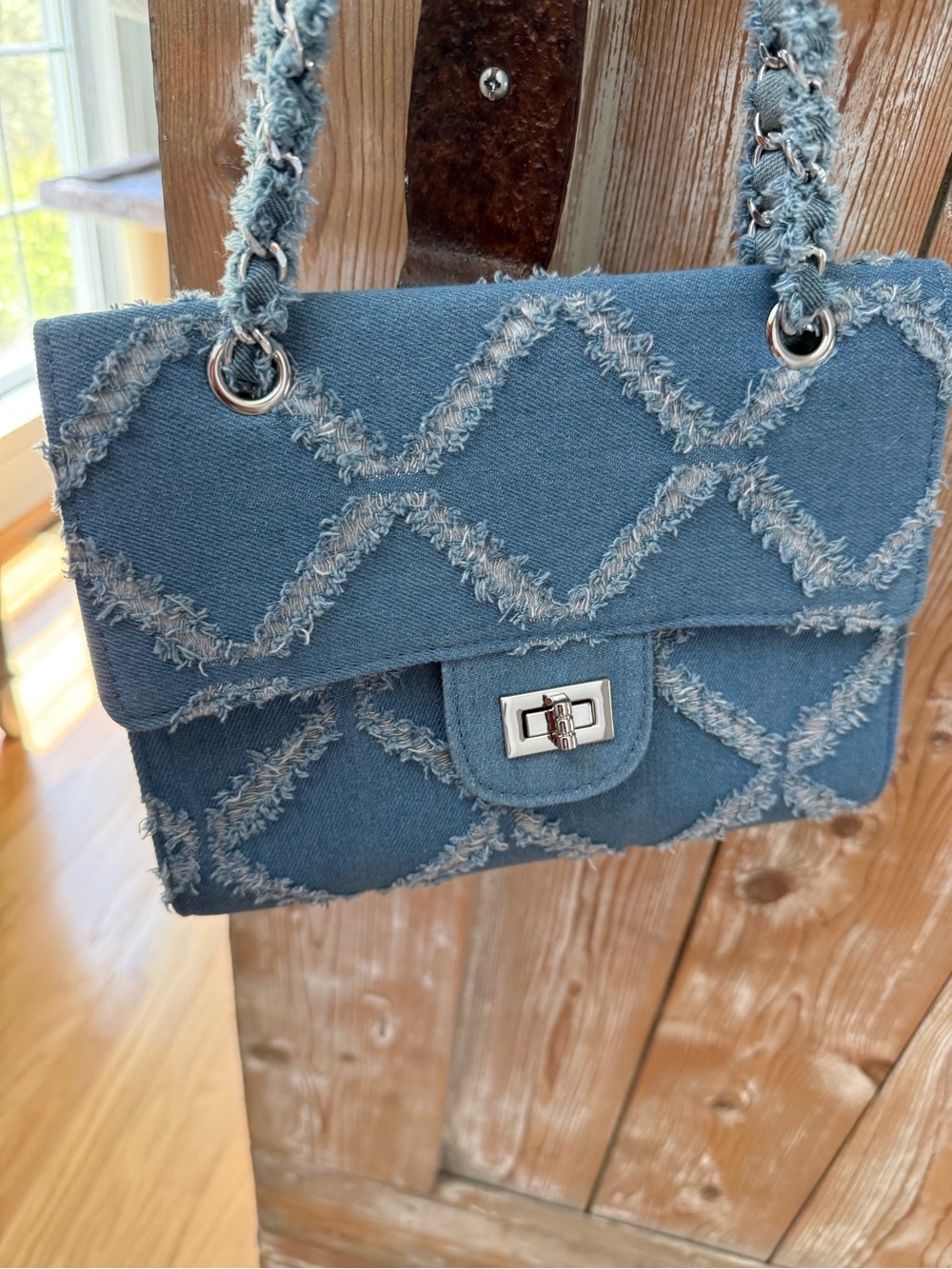 Denim Quilted Chain-Shoulder Crossbody Bag - Blue - Picture 10 of 12